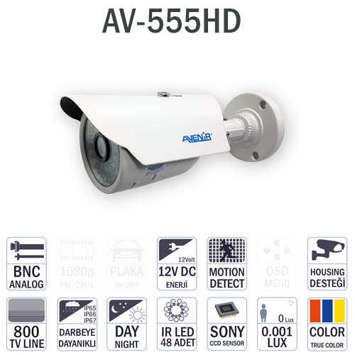 HD 800 TVL 3648 AV-555HD Ledli Aptina Cmos Sensör Kamera