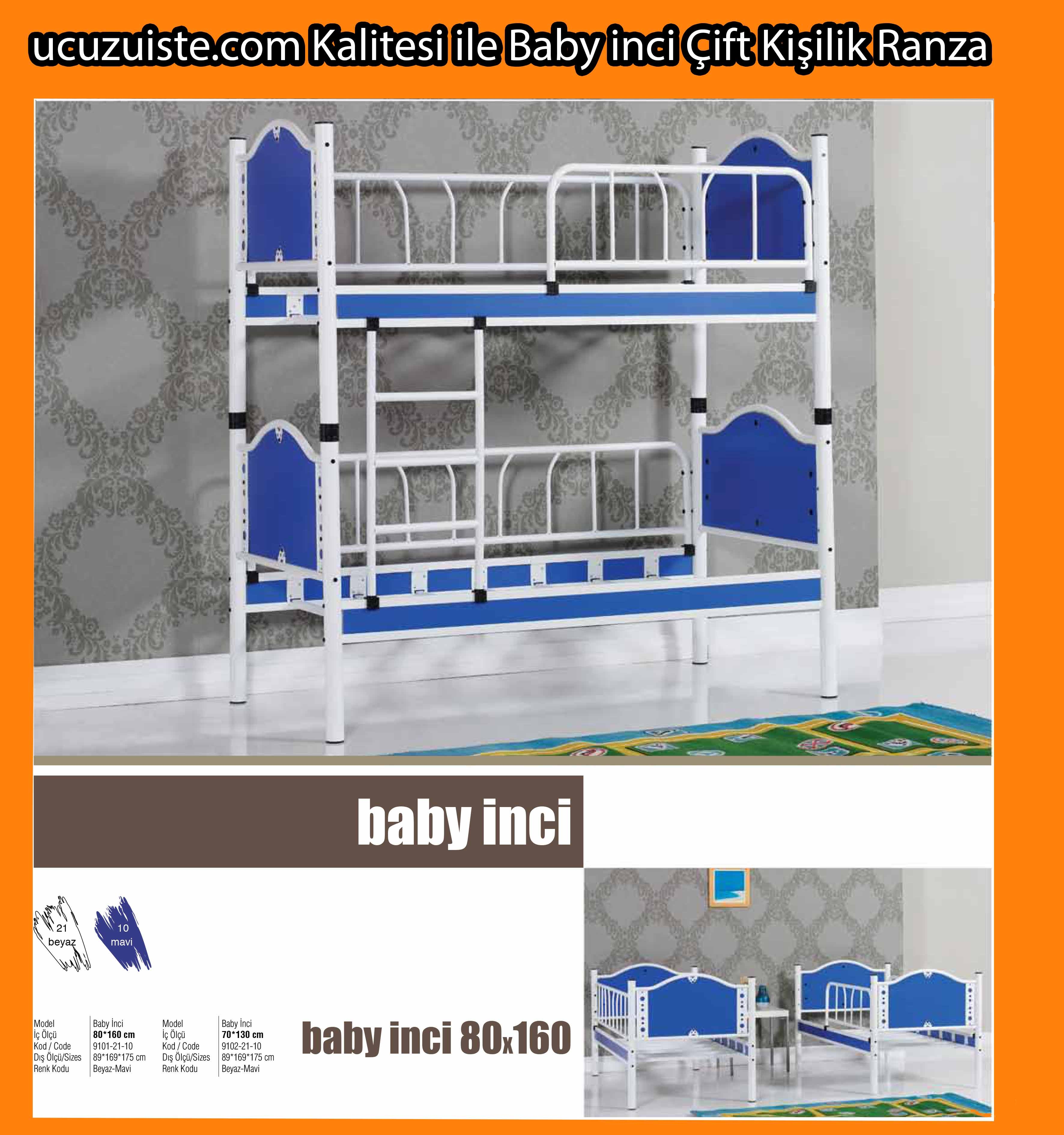 Avenses Baby İnci Mavi Beyaz Çift Kişilik Ranza Modeli