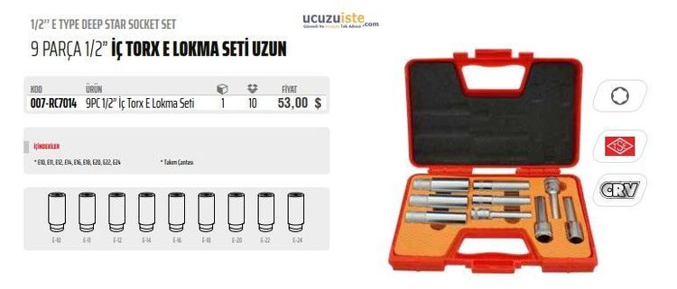 Rico 9PC 1/2 İç Torx E Lokma Seti Uzun