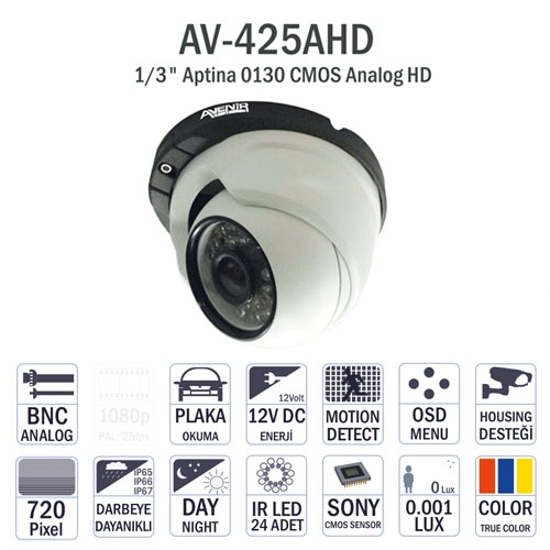 HD 960P Analog AV-425AHD Cmos Sensör Güvenlik Kamerası