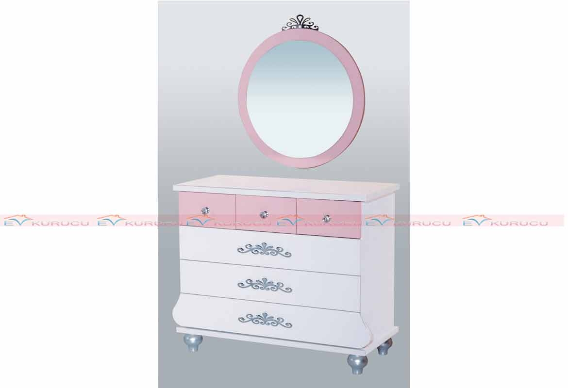 Prenses Pembe Genç Odası Çamaşırlık Ve Ayna Modeli